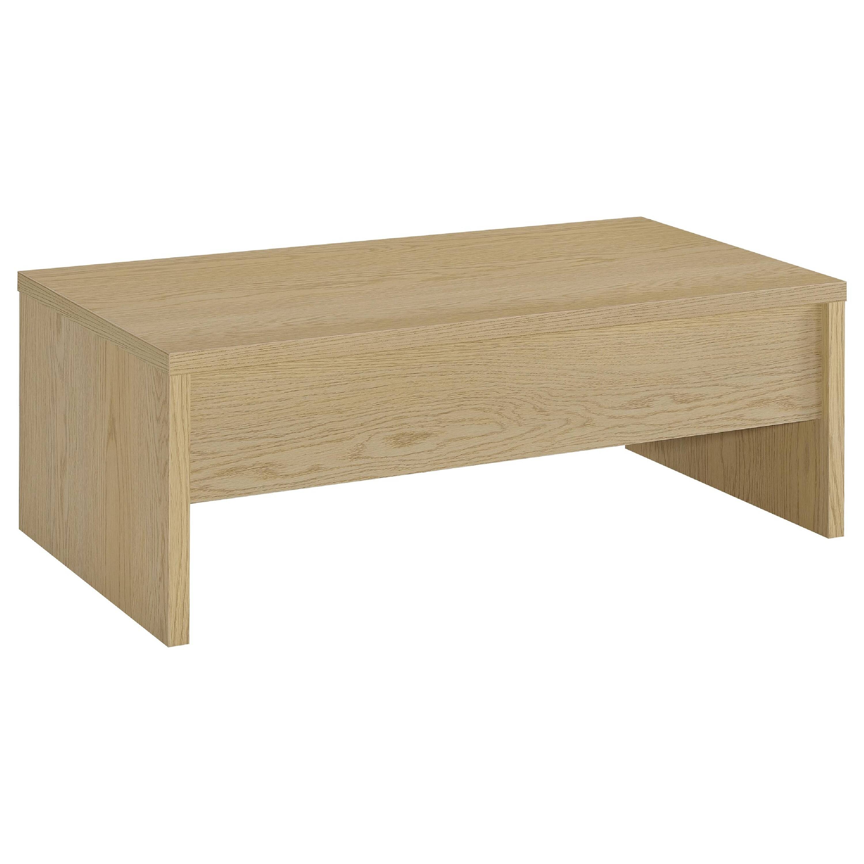 Front. Manhattan Lane - Raam Coffee Table, 52 Inch Oval Top with Lower Shelf - Light Oak Brown, Black.