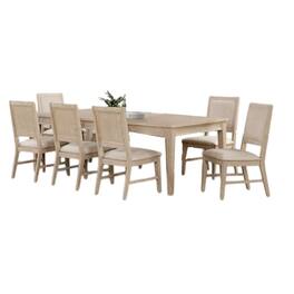 Manhattan Lane - Rozie 7pc Dining Table Set, Extendable, 6 Fabric Chairs, Brown Wood - Light Oak Brown