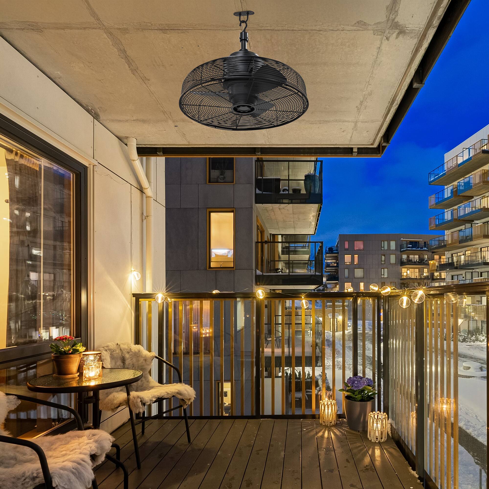 Alt View 4. Breezary - 20" Outdoor Cage Waterproof Plug-in Gazebo Ceiling Fan with 3 ABS Blades, No-Light, Cord Hook-Mounted, AC Motor - Matte Black.