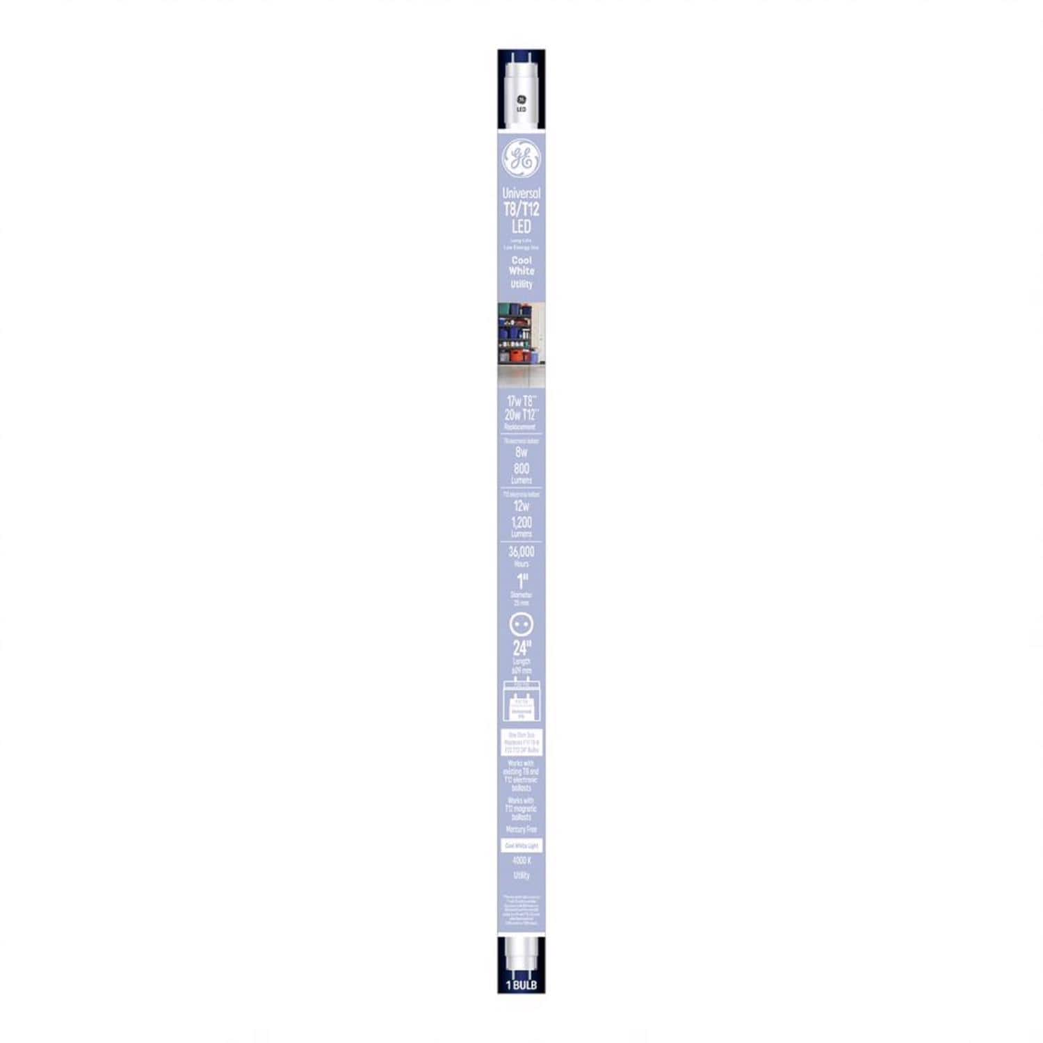GE - T8 Cool White 24 in. G13 (Medium Bi-Pin) T8 LED Linear Tube 20 Watt Equivalence 1 pk