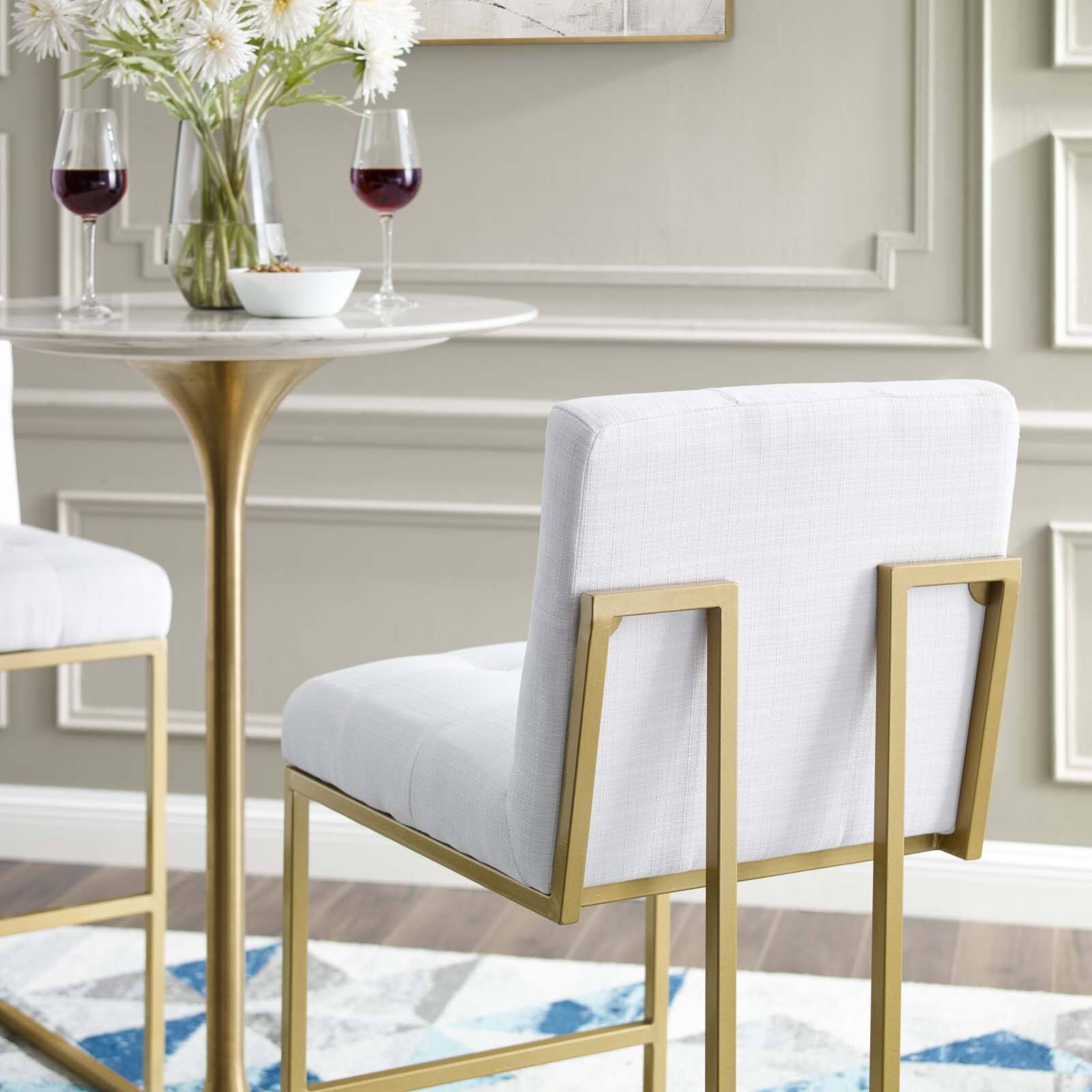 Left. Modway - Privy Gold Stainless Steel Upholstered Fabric Bar Stool by Modway - Gold White.