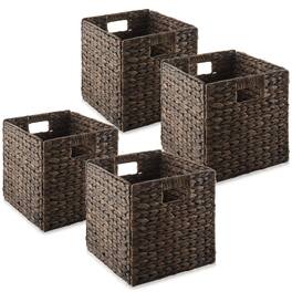 Casafield - 10.5 x 10.5-in Water Hyacinth Storage Baskets - Espresso
