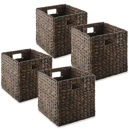 Front. Casafield - 10.5 x 10.5-in Water Hyacinth Storage Baskets - Espresso.