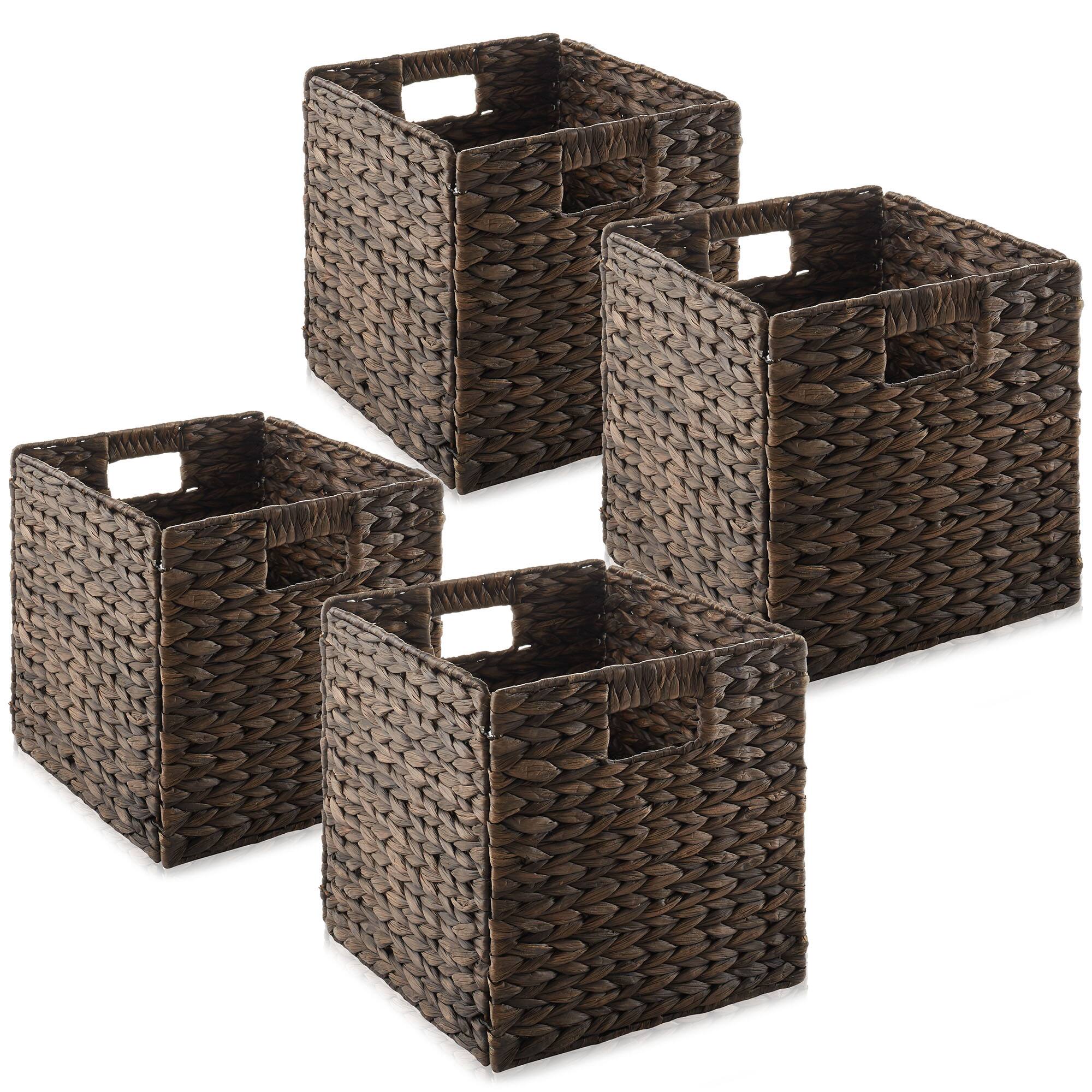 Front. Casafield - 10.5 x 10.5-in Water Hyacinth Storage Baskets - Espresso.