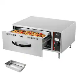 VEVOR - Commercial Electric Drawer Warmer,Single-Drawer Stainless Steel Food Warmer,Freestanding Standard Warming Drawer Cabinet - Silver