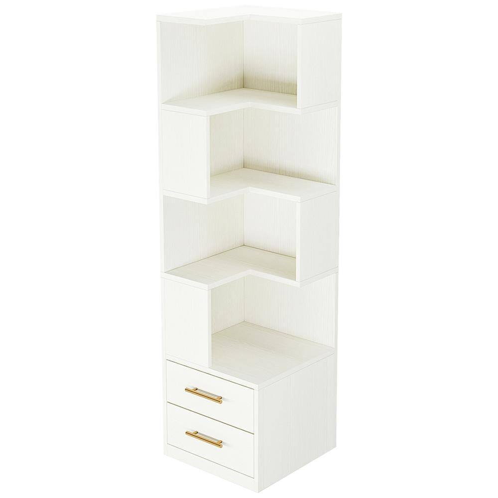 Angle. Kadyn - Kadyn Bookshelf, Storage Shelf, Bookcase,66.9" L-Shaped Bookshelf, Corner Bookcase With 5-Tier Shelf And 2 Drawers,White - White.
