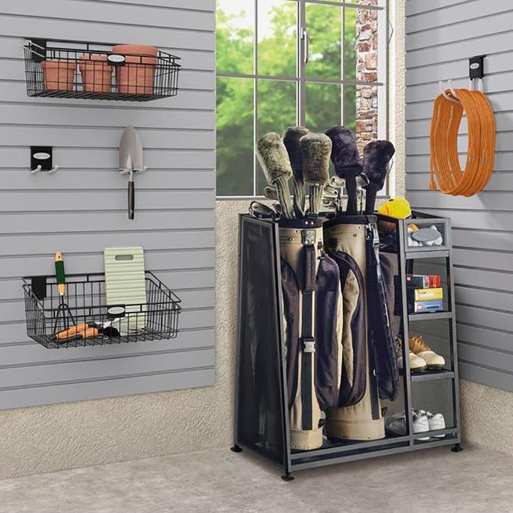 Alt View 5. Suncast - Suncast Metal Complete Golf Bag Organizer for Garage w/ Shelves & Bin (2 Pack) - Black.