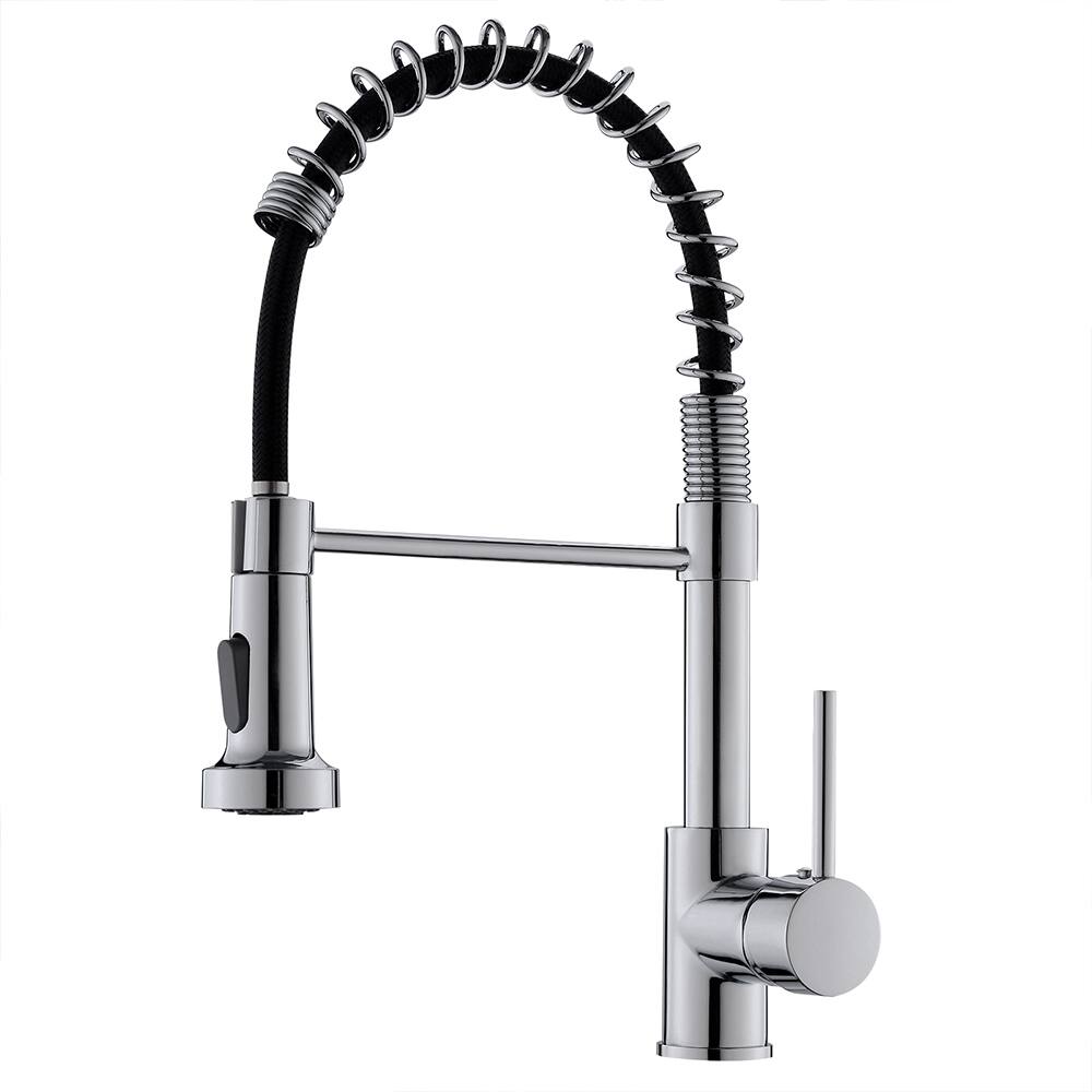 Angle. TinyHomie - Commercial Black Kitchen Faucet Pull Down Sprayer Single Handle - Black.