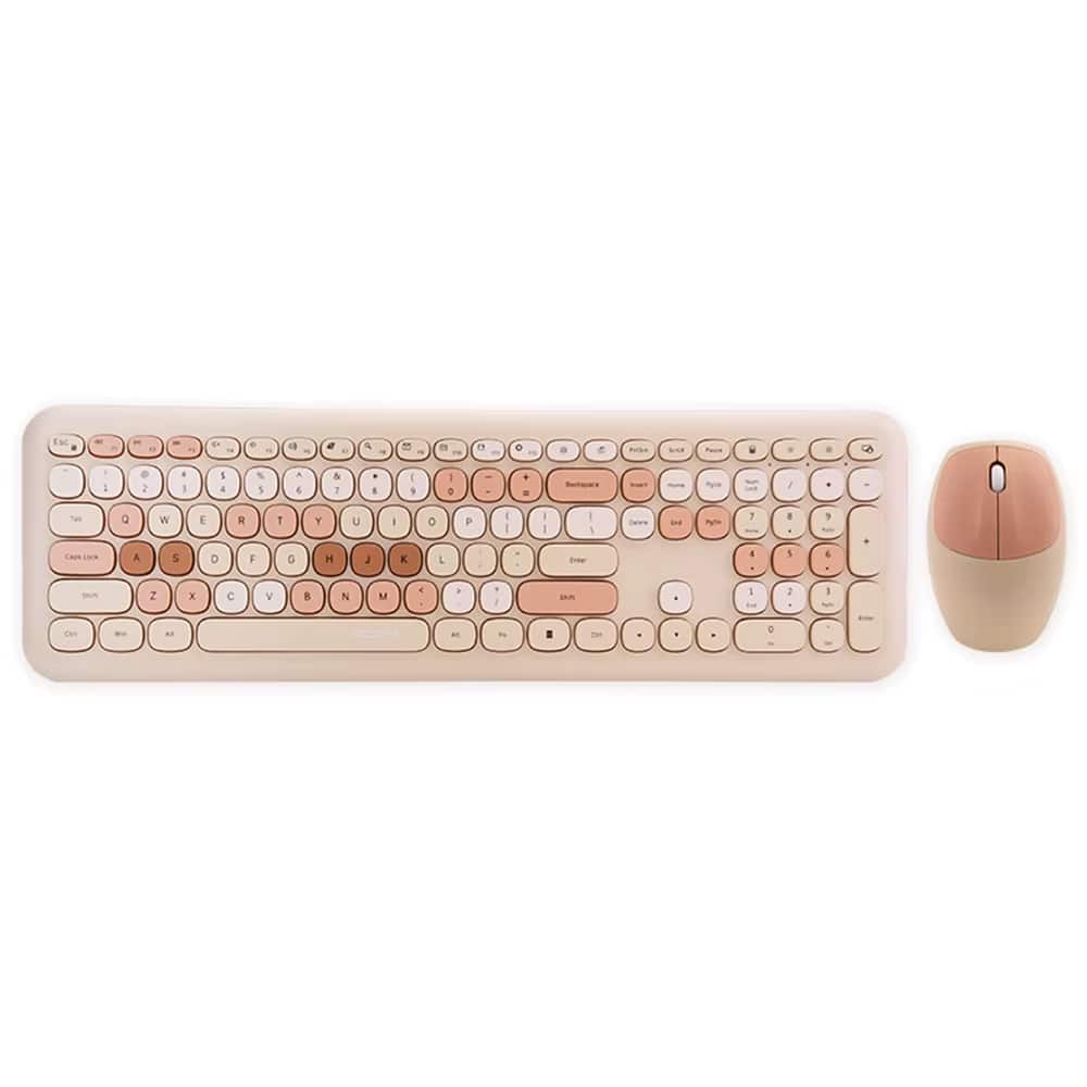 PRIMEPLUS - Keyboard Mouse Combo Wireless 2.4G Mixed Color 110 Key Keyboard Mouse Set with Round Punk Keycaps - Beige