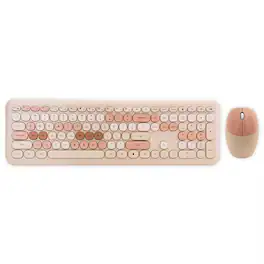 PRIMEPLUS - Keyboard Mouse Combo Wireless 2.4G Mixed Color 110 Key Keyboard Mouse Set with Round Punk Keycaps - Beige
