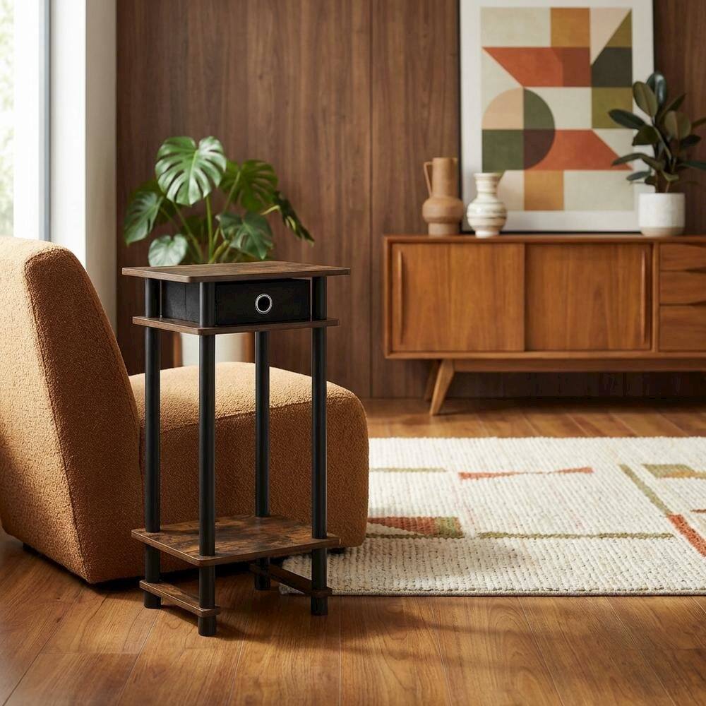 Angle. FurniFact - Amber Pine and Black Tall End Table with Storage Bin for Living Room - Amber Pine/Black.