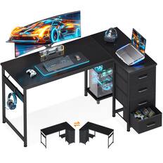 Front. AODK - Reversible L Shaped Desk with 4 Fabric Drawers, Corner Computer Table with CPU Stand & Hook for Home Office - Black.