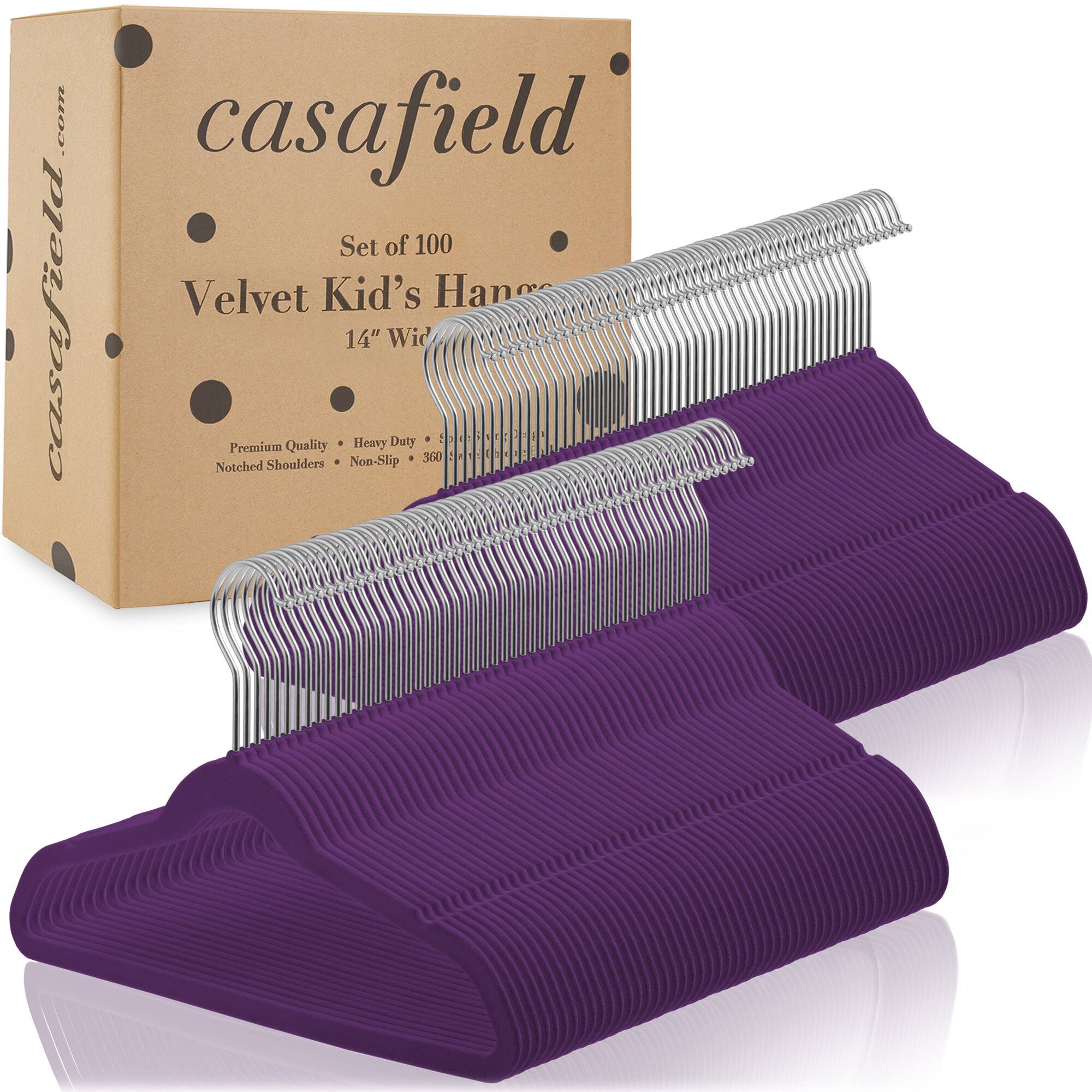 casafield.com  
casafield  
Set of 100  
Velvet Kid's Hanger  
14" Wide  
Premium Quality • Heavy Duty • Notched Shoulders • Non-Slip • 360°