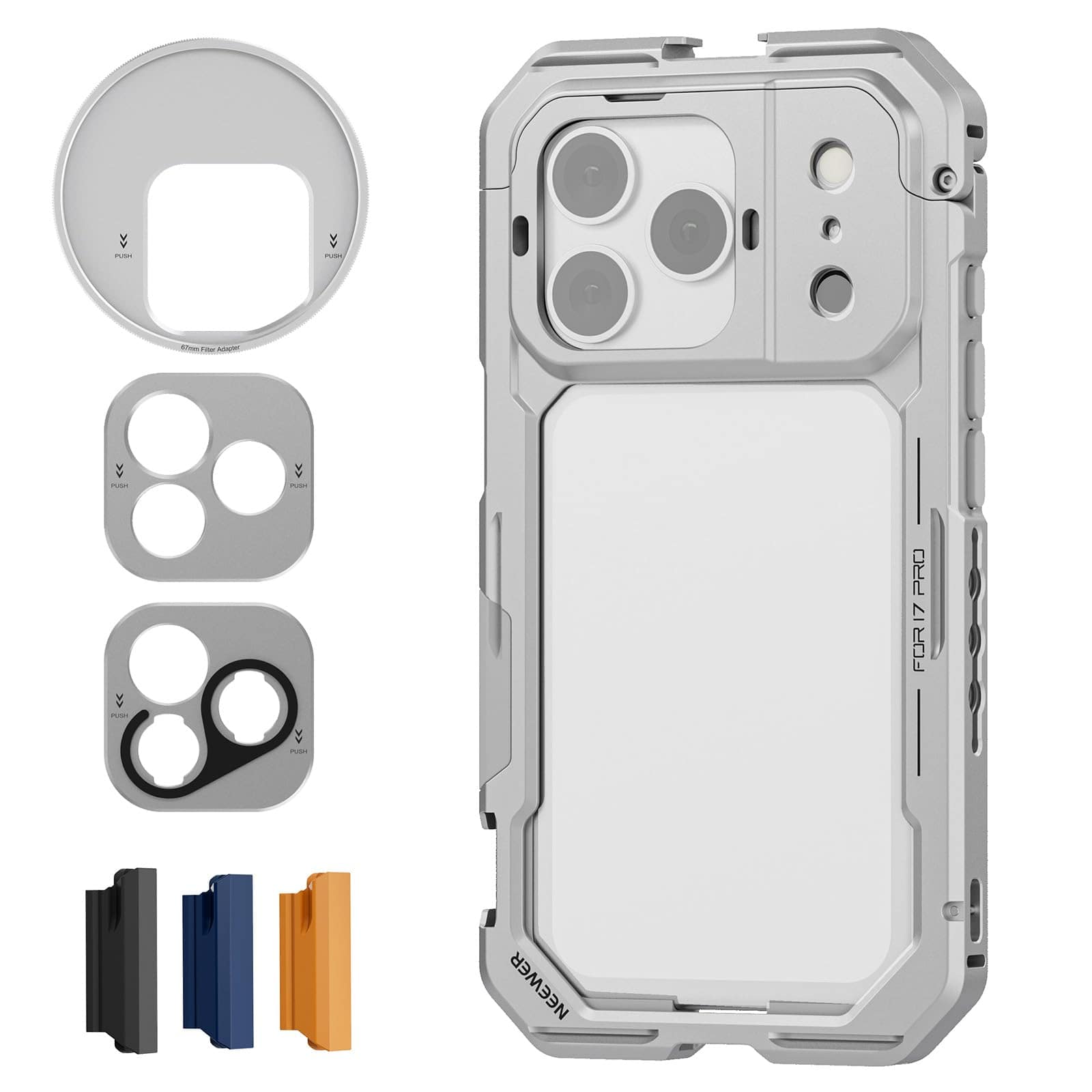 Neewer - iPhone 17 Pro Video Cage, 67mm Filter & 4X Control, PA143 - Silver