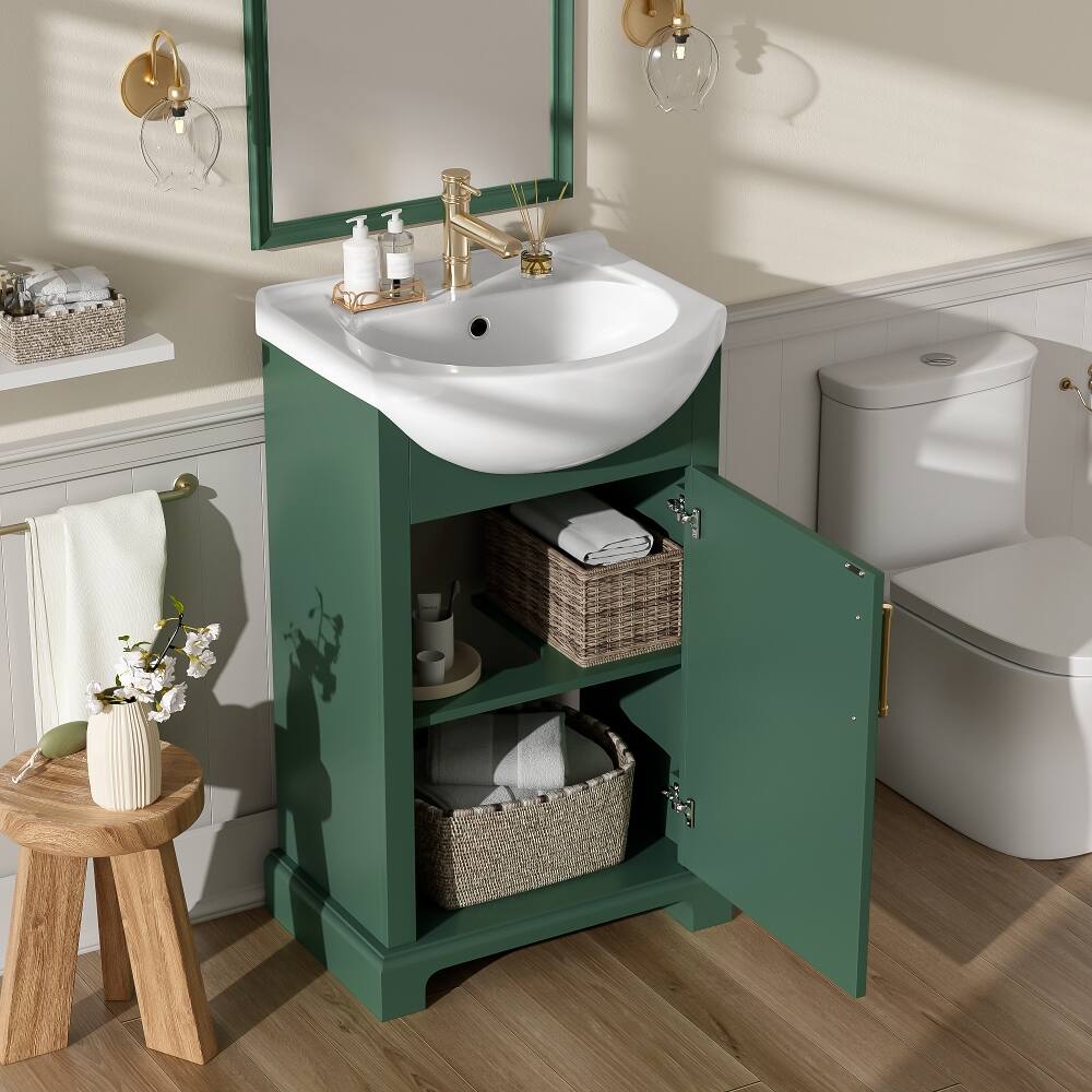 Angle. Loheer - Loheer 20 inch bathroom vanity with ceramic sink, freestanding single vanity set, green - Green.