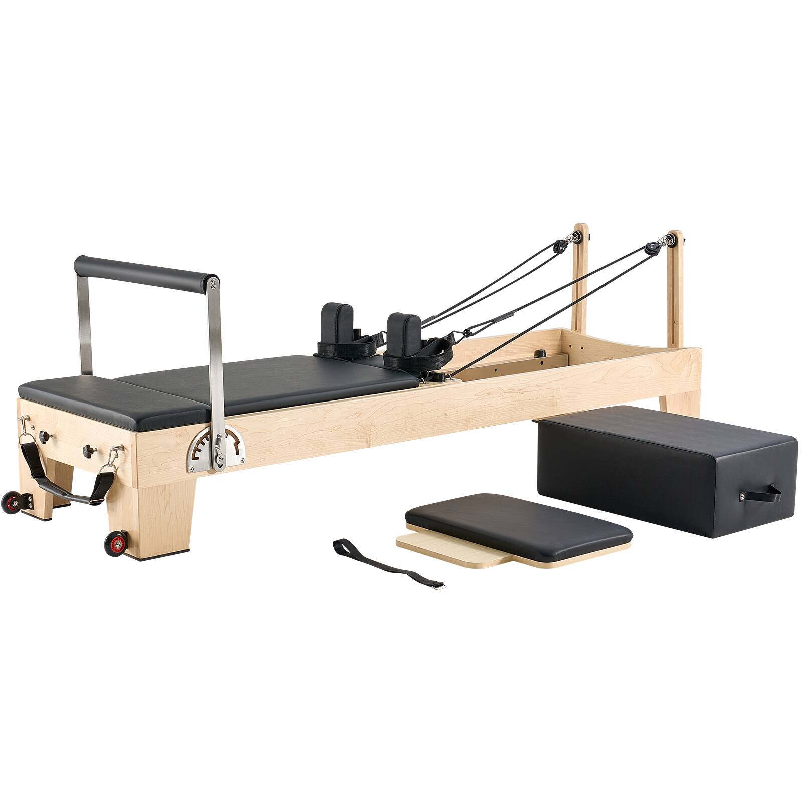 Alt View 5. VEVOR - Pilates Reformer Machine, Wooden Pilates Workout Equipment for Home Gym Studio Use, Pilates Bed with Dual Resistance - Wood color.