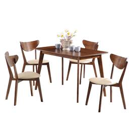 Manhattan Lane - Kosy 5pc Dining Table n 4 Chair Set, Faux Leather - Chestnut Brown, Tan