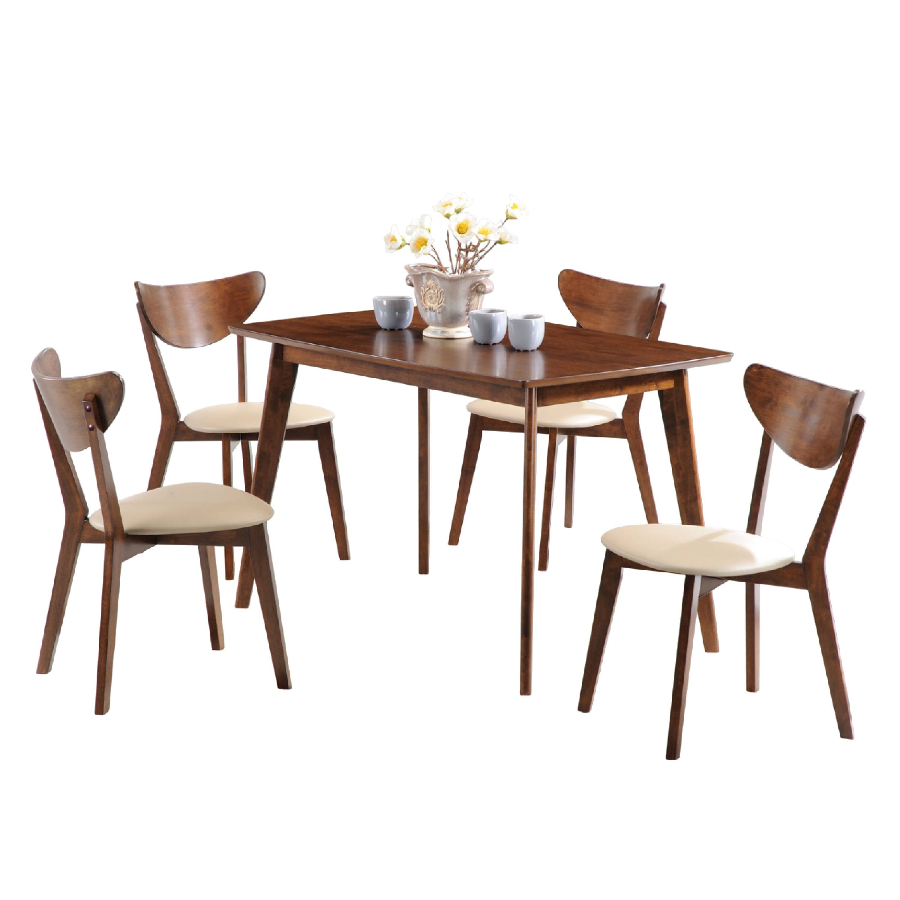 Front. Manhattan Lane - Kosy 5pc Dining Table n 4 Chair Set, Faux Leather - Chestnut Brown, Tan.