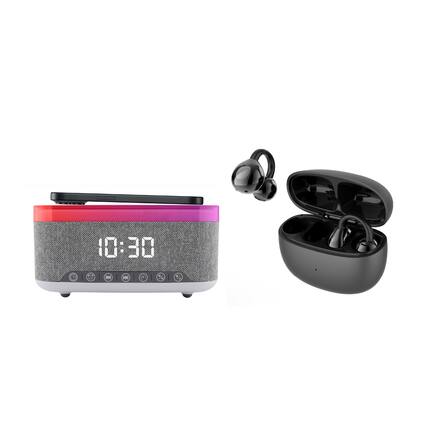 Front. Pursonic - Complete Wireless Audio & Charging Bundle – Alarm Clock Radio Speaker with Wireless Charger + Earbuds.