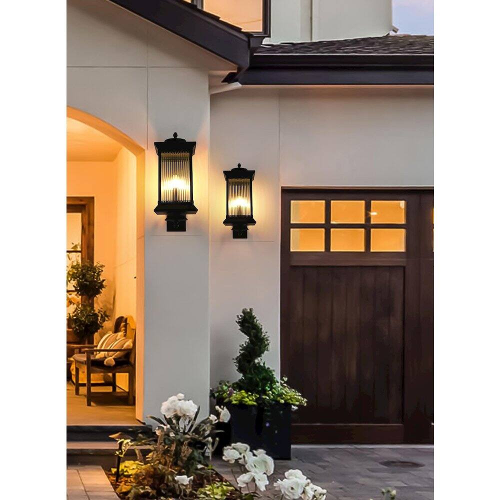 Alt View 4. Elegant Lighting - Collins 12 Inch Outdoor Wall Sconce In Black - Black.