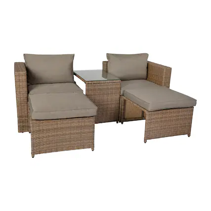 Front. Emma + Oliver - Anela Indoor/Outdoor Modular Loveseat Sofa Set with Ottomans and Glass-Top Table - Gray Fabric/Natural Frame.