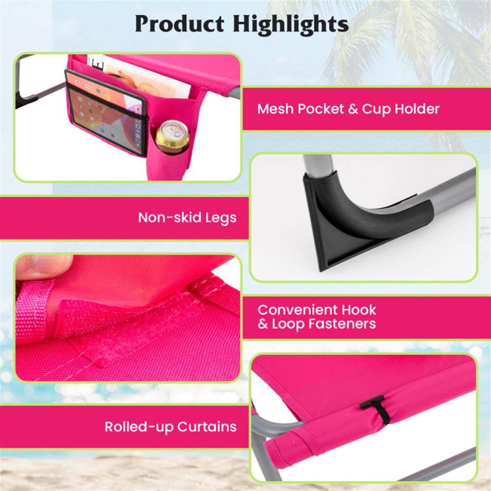 Product Highlights

- Mesh Pocket & Cup Holder
- Non-skid Legs
- Convenient Hook & Loop Fasteners
- Rolled-up Curtains