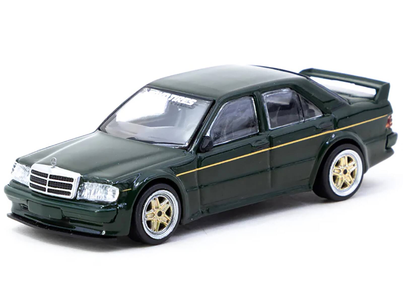Alt View 3. Tarmac Works - Mercedes-Benz 190 E 2.5-16 EVO 1 "Toyo Tires" Dark Green "Global64" Series 1/64 Diecast Model Car by Tarmac Works.