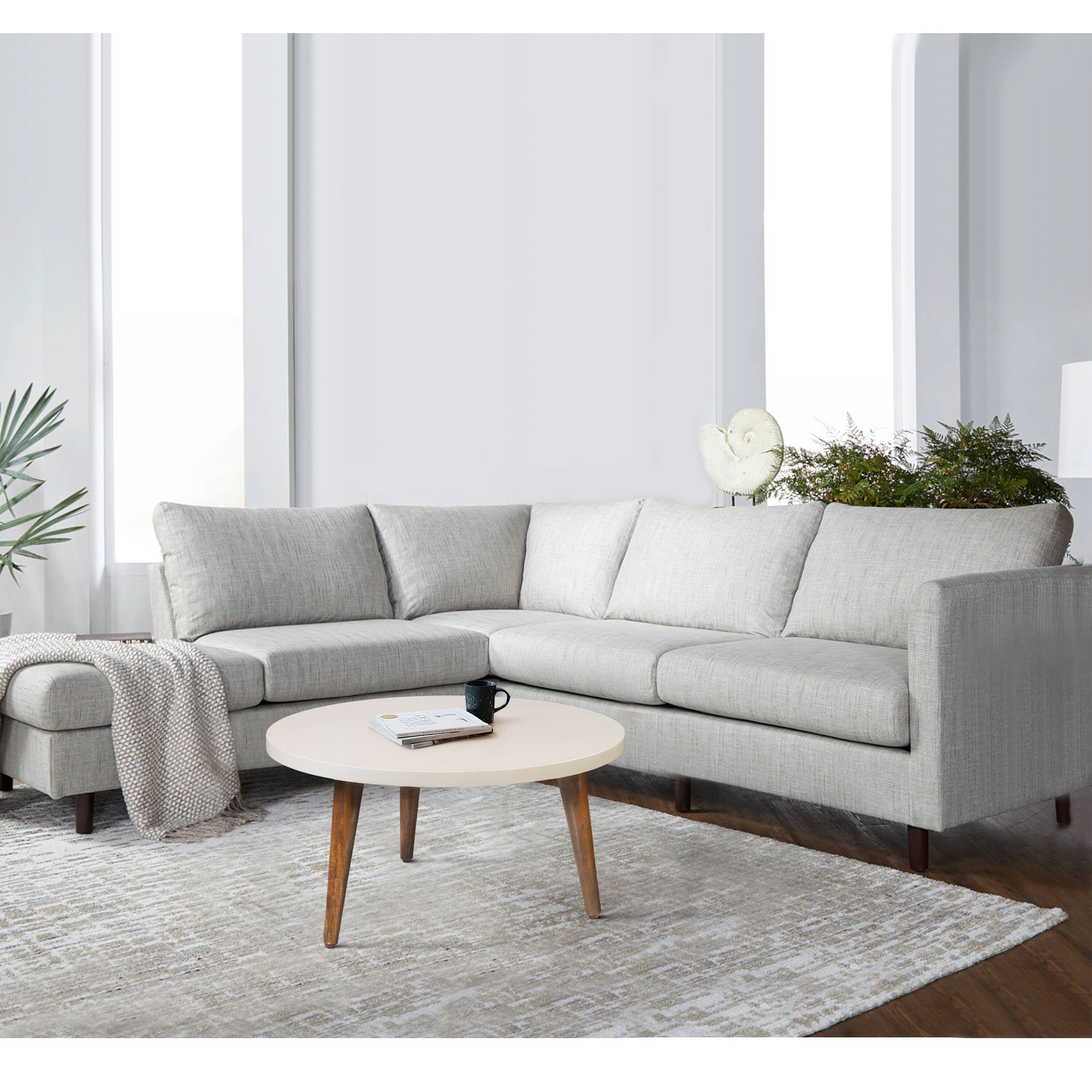 Alt View 10. Manhattan Lane - 24 Inch Modern Coffee Table, Round Off White MDF Top, Mango Wood Legs - Brown, White.