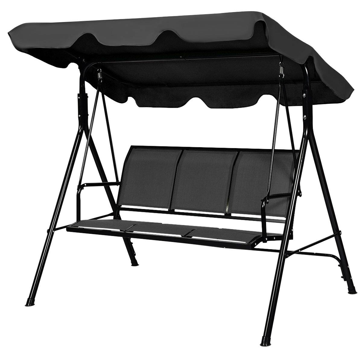 Alt View 1. Gymax - Gymax Outdoor Porch Swing Canopy Patio Swing Chair 3 Person Canopy Hammock - Black.
