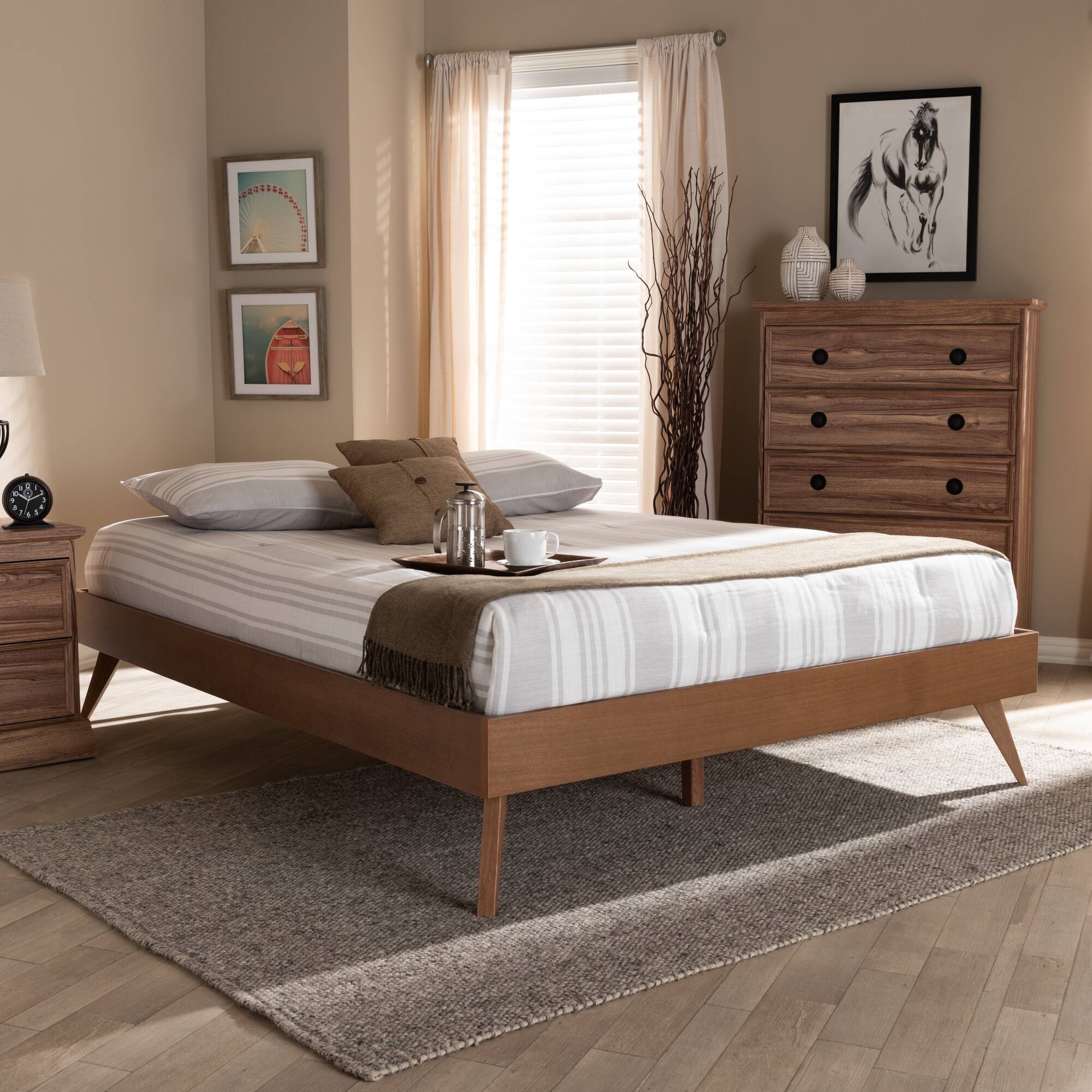 Alt View 1. Baxton Studio - Lissette Mid-Century Modern Walnut Brown Finished Wood Platform Bed Frame - Ash Walnut.