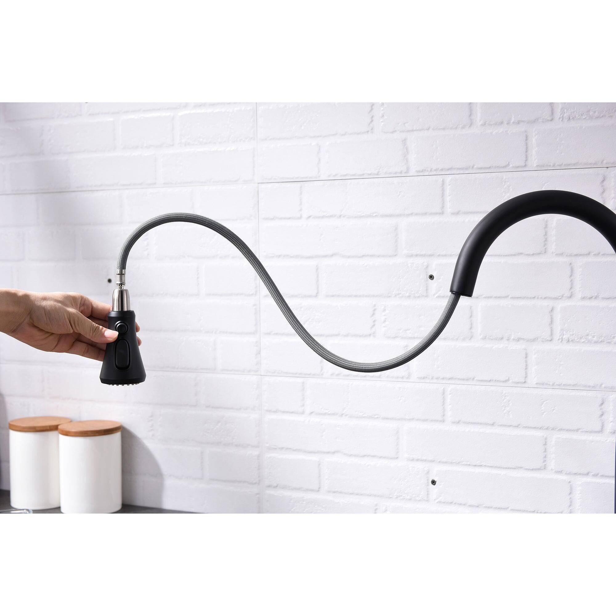 Alt View 3. Boyel Living - Matte Black Single Handle Pull Out Sprayer Kitchen Faucet with Deck Plate Included - Matte Black.