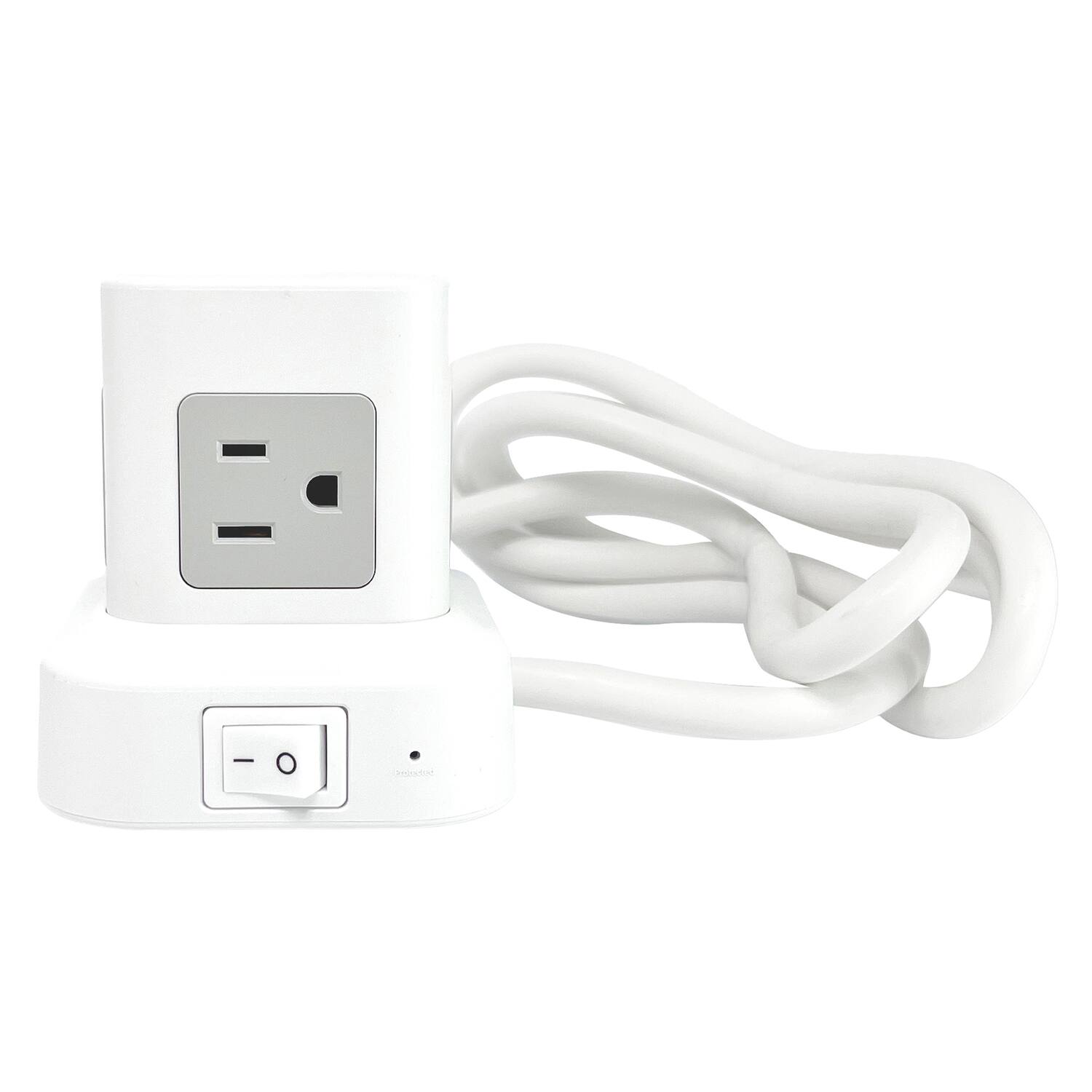 Back. Rayovac - 5-Outlet 3-USB Port 540J Power Cube Surge Protector, 5 ft Cord, Flat Plug SS-P927 - White.