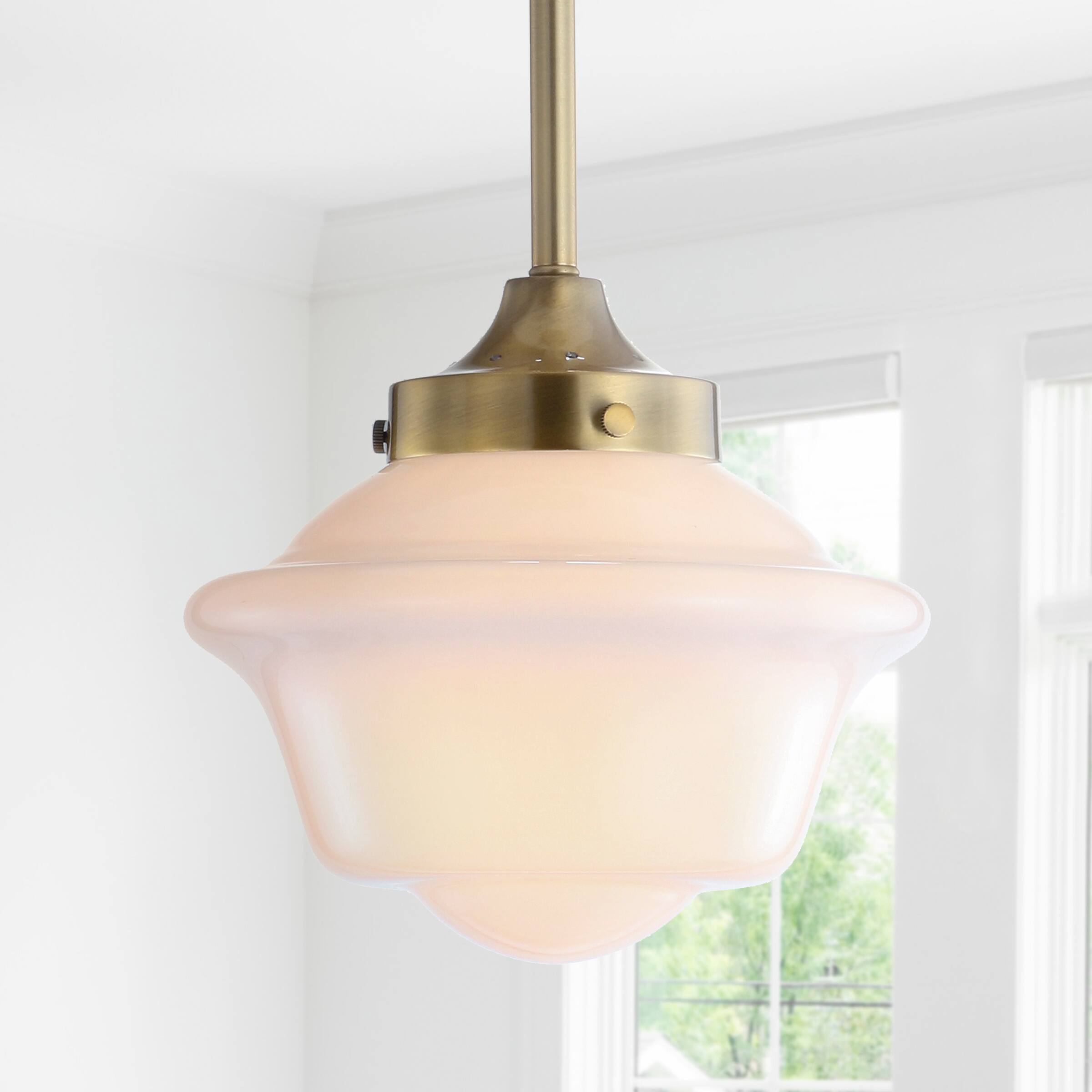 Alt View 7. Jonathan Y - Kurtz 7.2" Adjustable Drop Metal/Glass LED Pendant, Brass Gold - Brass Gold/White.