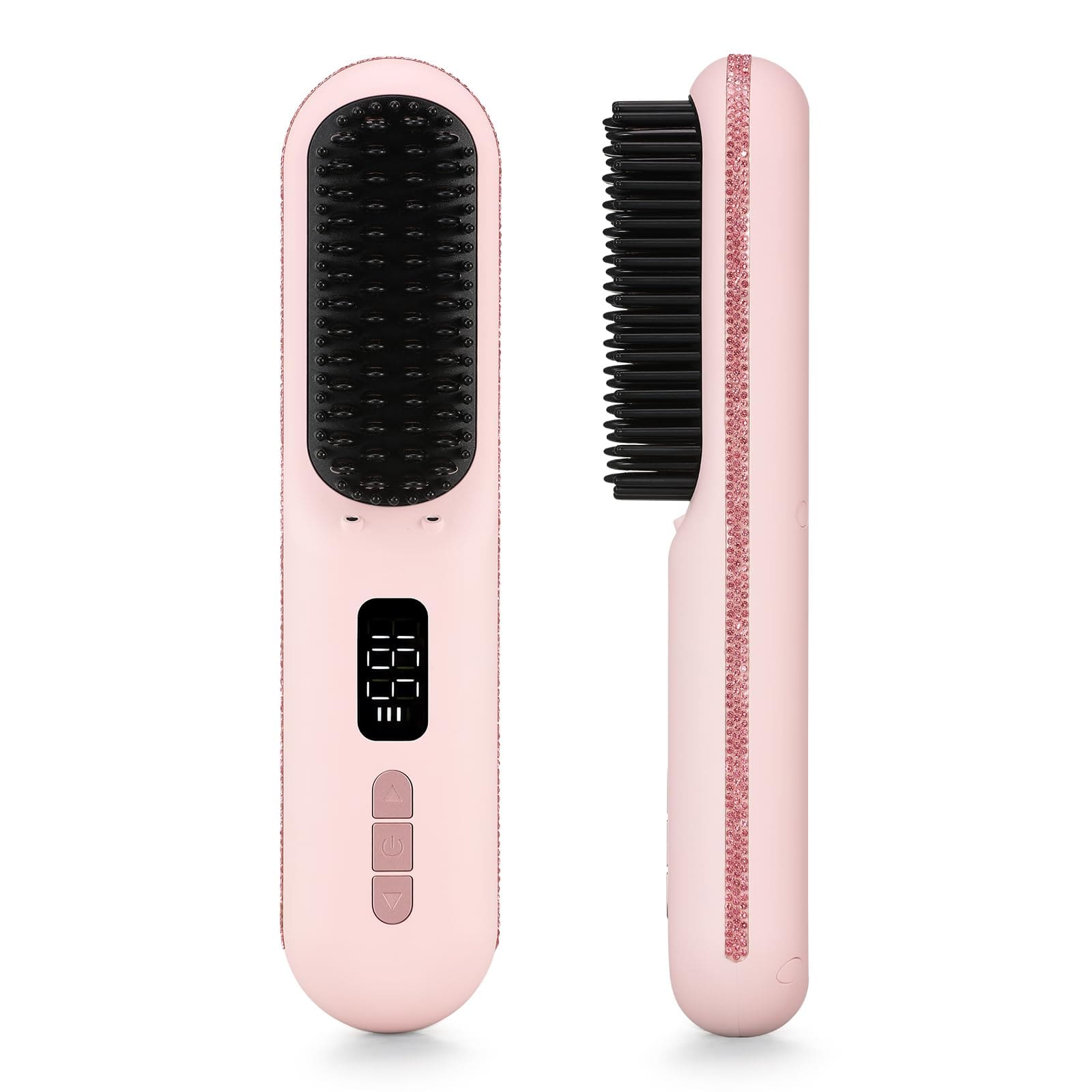 Live At Space - Hair Straightener Brush Portable Cordless Mini Straightening For Travel Negative Ion Hot Comb With 9 - C-piComb