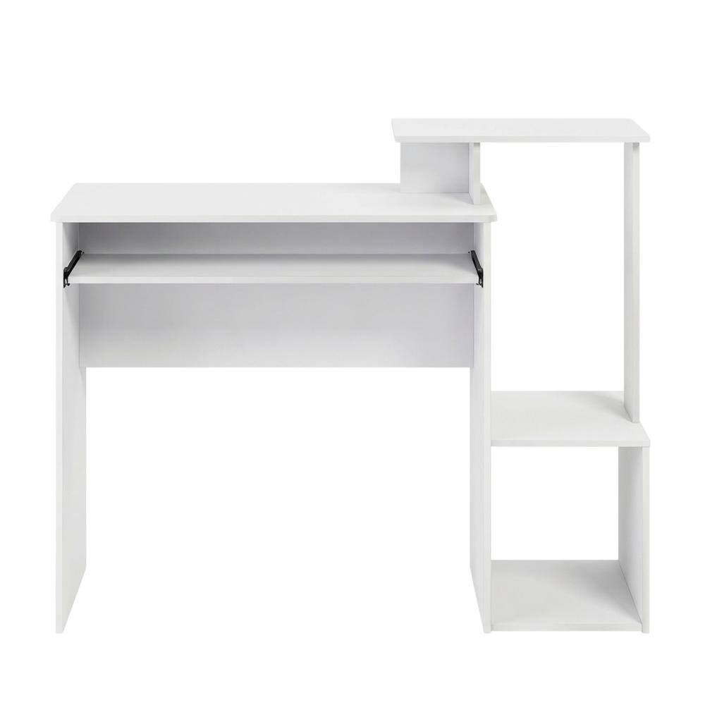 Back. BisonOffice - White, Black multipurpose computer desk with storage bin, home office workspace - White/Black.