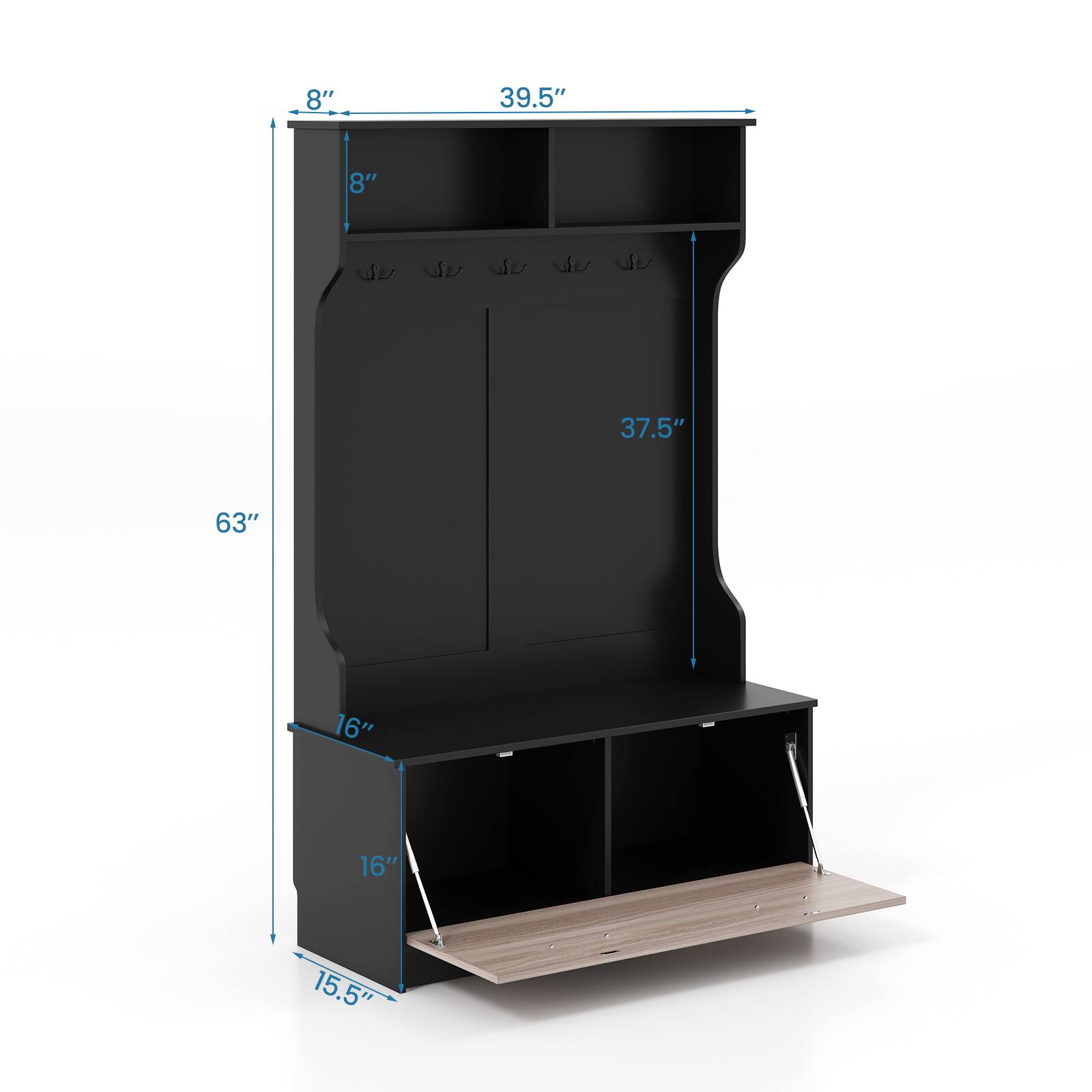 8"  
39.5"  
8"  
37.5"  
63"  
16"  
16"  
15.5"