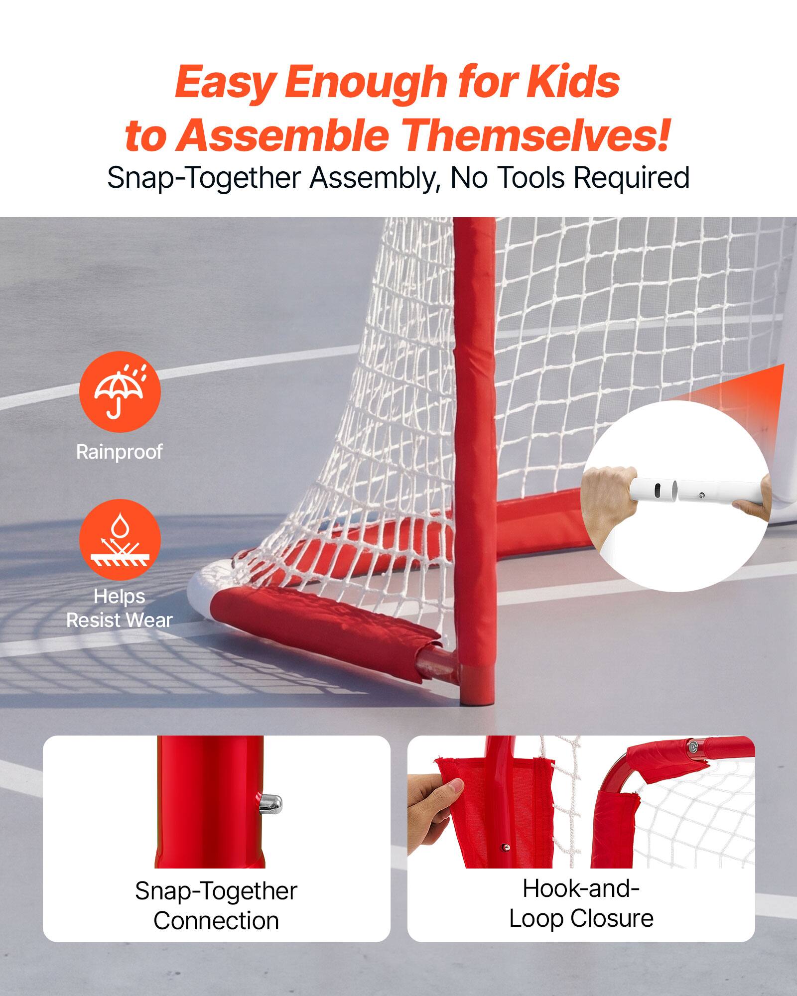 Easy Enough for Kids to Assemble Themselves!  
Snap-Together Assembly, No Tools Required  

Rainproof  
Helps Resist Wear  

Snap-Together Connection  
Hook-and-Loop Closure