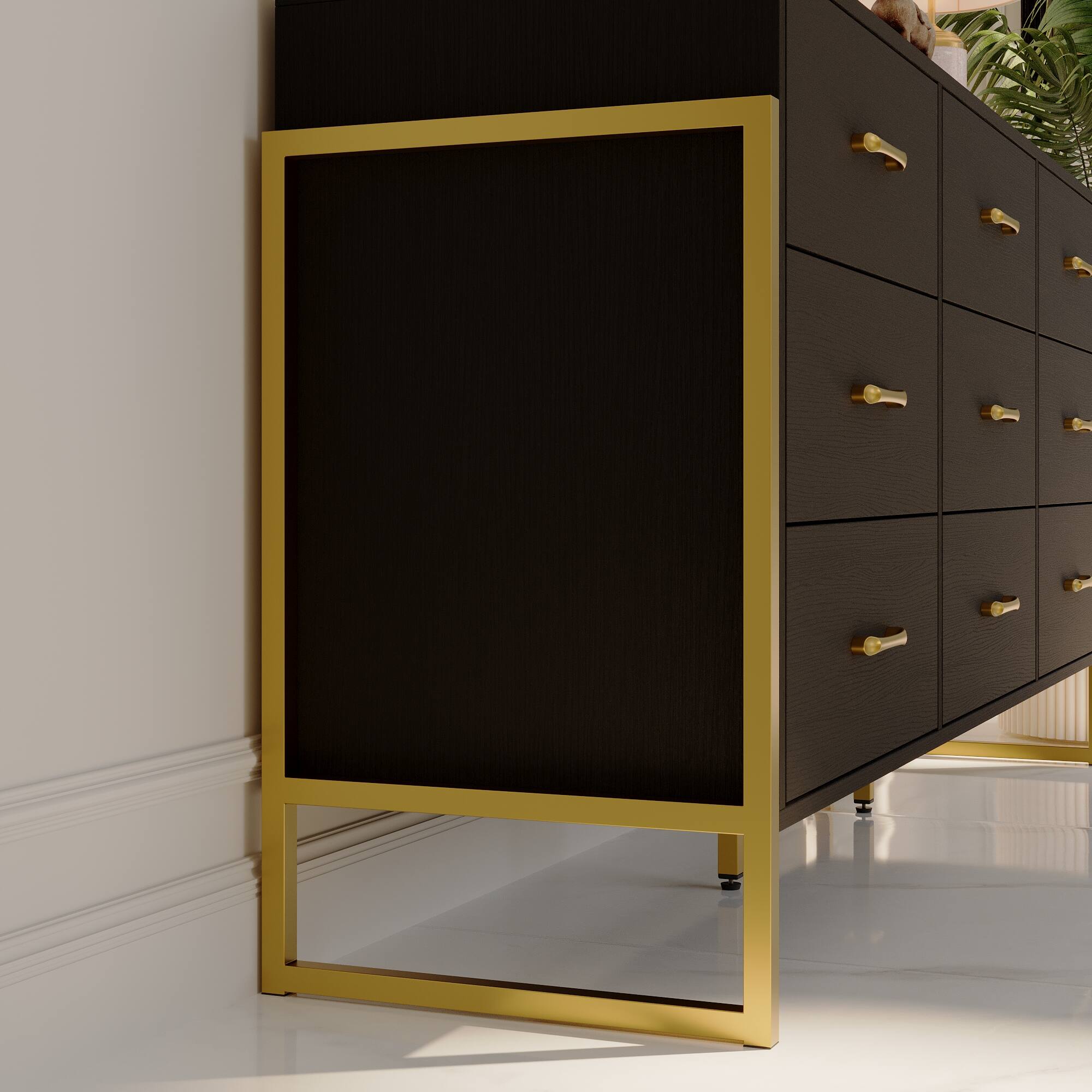 Alt View 2. FUFU & GAGA - FUFU&GAGA 9 - Drawer Horizontal Dresser – Black & Gold Accent Storage for Bedroom & Living Room - Black.