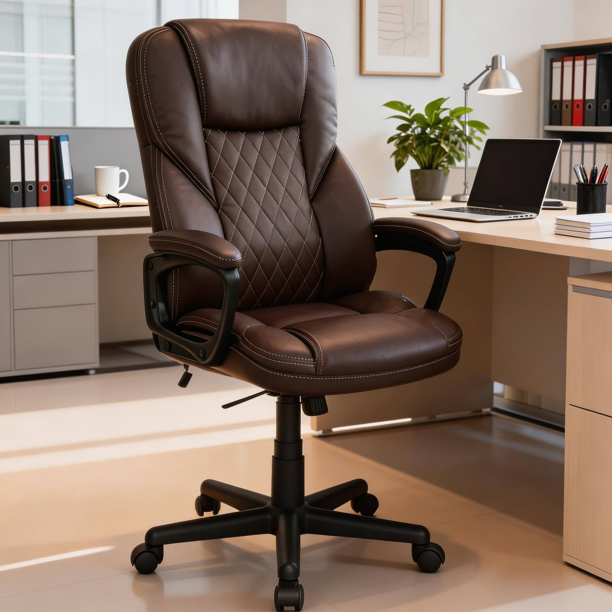 Alt View 5. Forest'nSky - Brown Executive Desk Chair with Adjustable Height and Swivel Wheels - Brown.