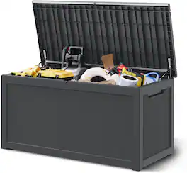 Decksplore - 260 Gallon Resin Outdoor Storage Box Large Sturdy Deck Box Waterproof Double Wall Panels for Backyard Garden Hose - Black