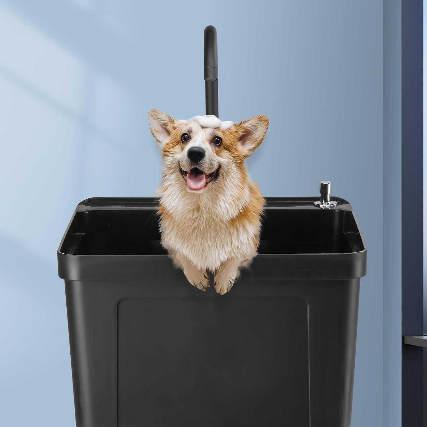 Alt View 1. Winado - Freestanding Plastic Utility Sink Laundry Tub with Stainless Steel Hot & Cold Faucet, Soap Dispenser for Home Warehouses - Black.