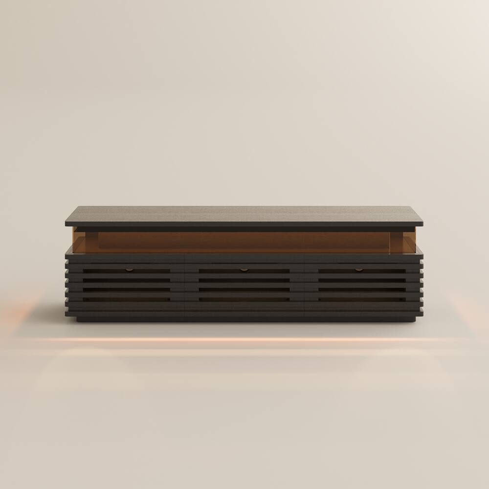 Alt View 9. POVISON - 71" Fully Assembled TV Stand with Adjustable LED Lights, Black Modern Media Console Fits 65 inch TVs, Ventilated Storage - Black.