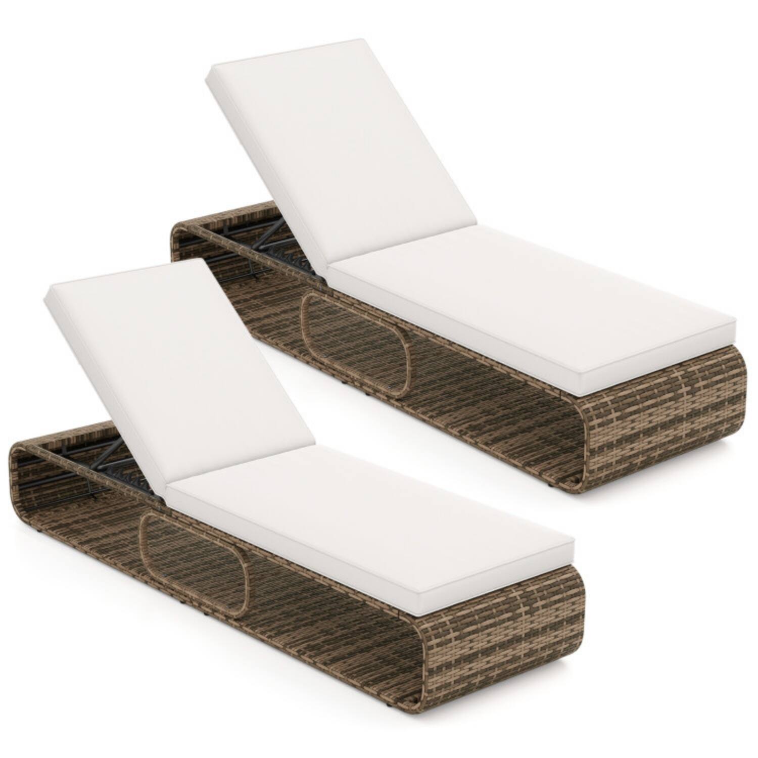 Alt View 3. Mondawe - 7-Position Adjustable PE Rattan Outdoor Chaise Lounge Chair 400 lbs w/ Under-Seat Storage - Mix Brown+Off White.