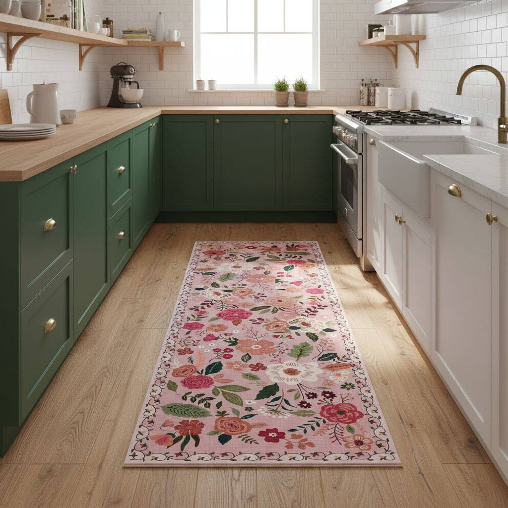 Front. FINEAK - Boho Runner Rug for Hallways Kitchen Rug Non Slip Washable Rugs - Pink.