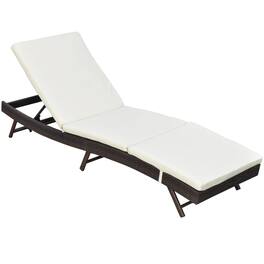 Resenkos - Patio Chaise Lounge, Pool Chair With 5 Position Adjustable Backrest & Cushion - Cream White