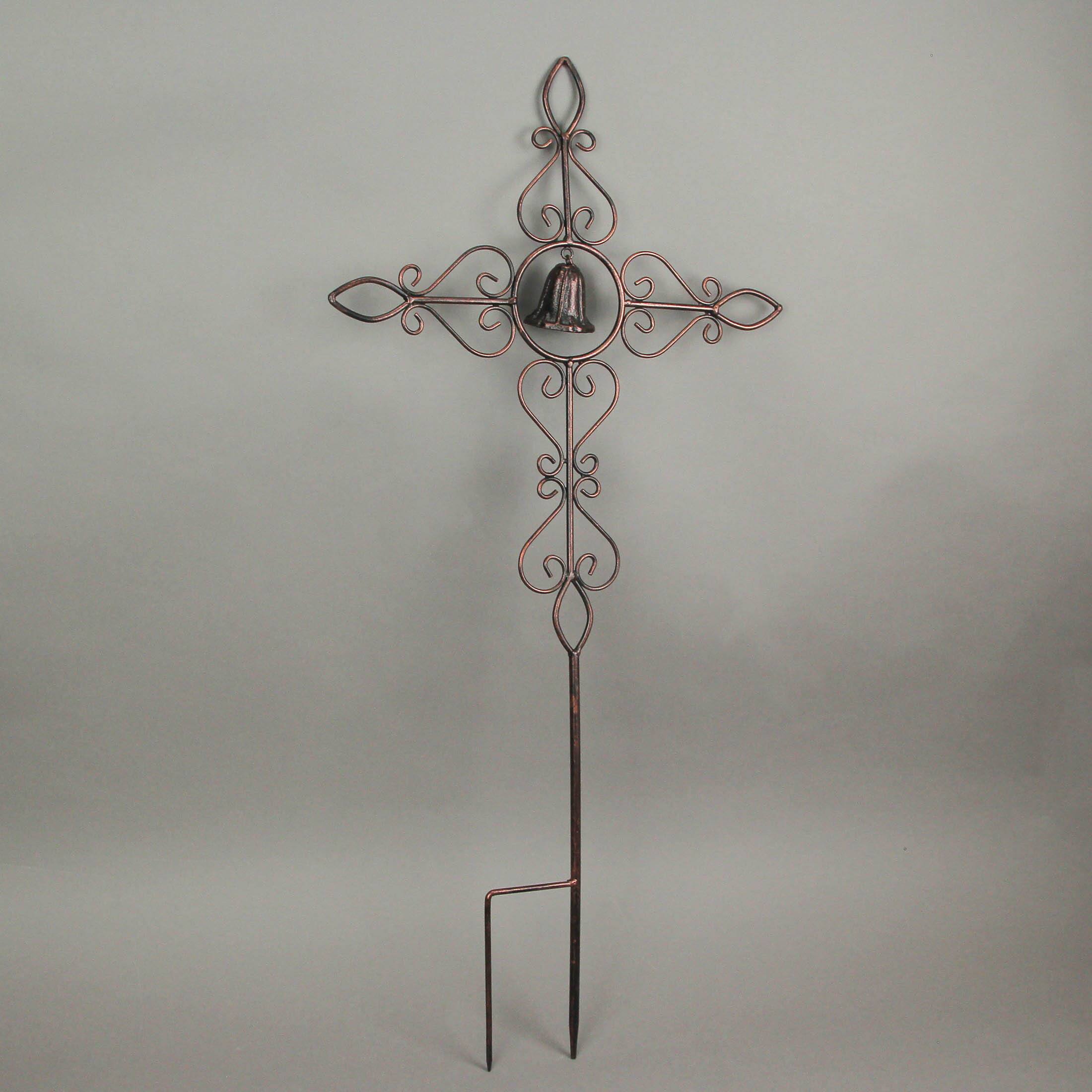 Alt View 4. Things2Die4 - Set of 2 Aged Copper Finished Scroll Design Metal Garden Stakes With Wind Bells - Copper.