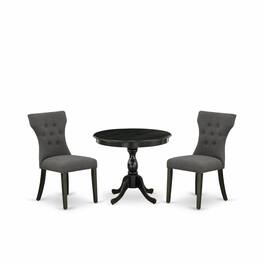 East West Furniture - 3 Piece Dining Set Contains 1 Dining Table and 2 Dark Gotham Grey Linen Fabric Dining Chairs Button - Multi-Color