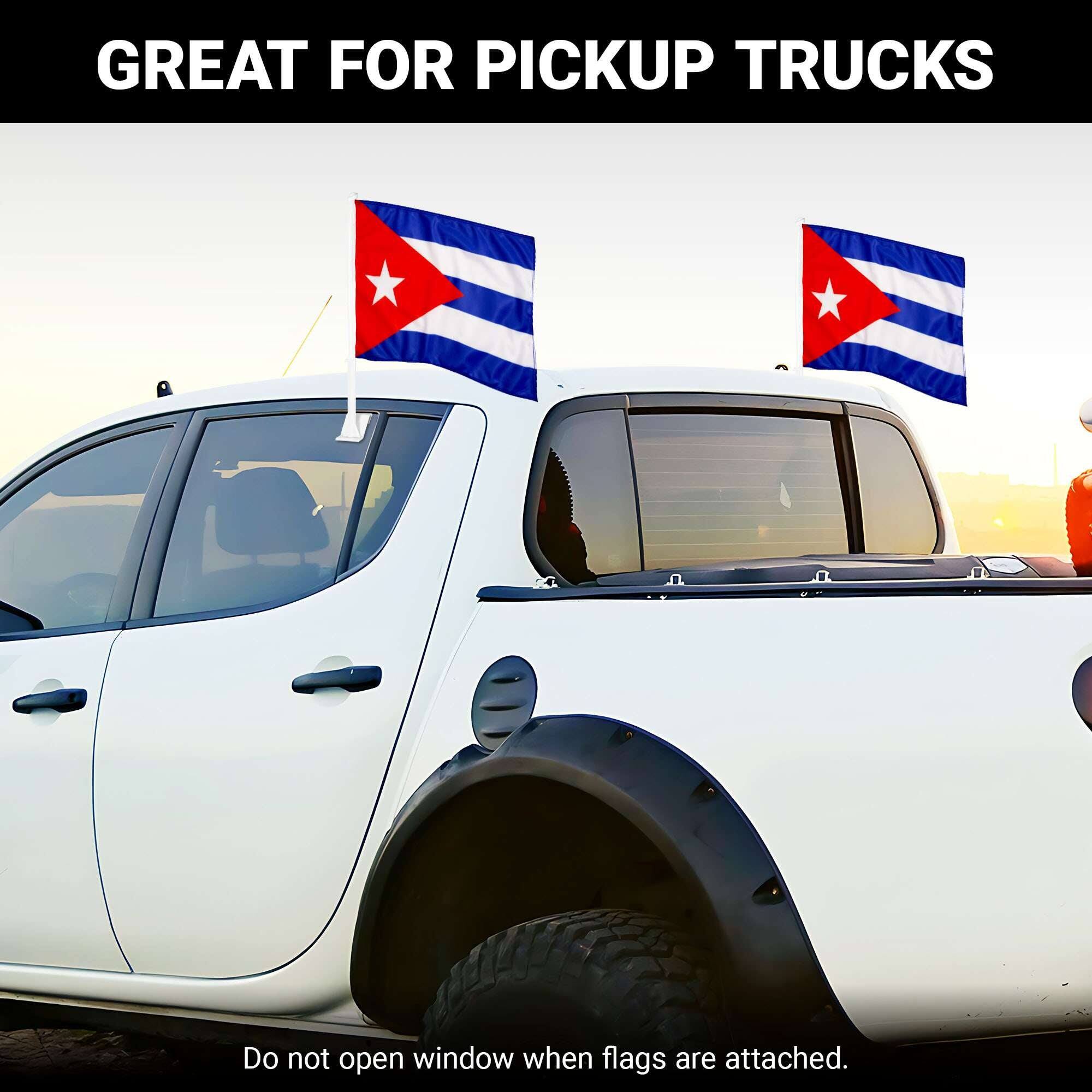 GREAT FOR PICKUP TRUCKS

Do not open window when flags are attached.