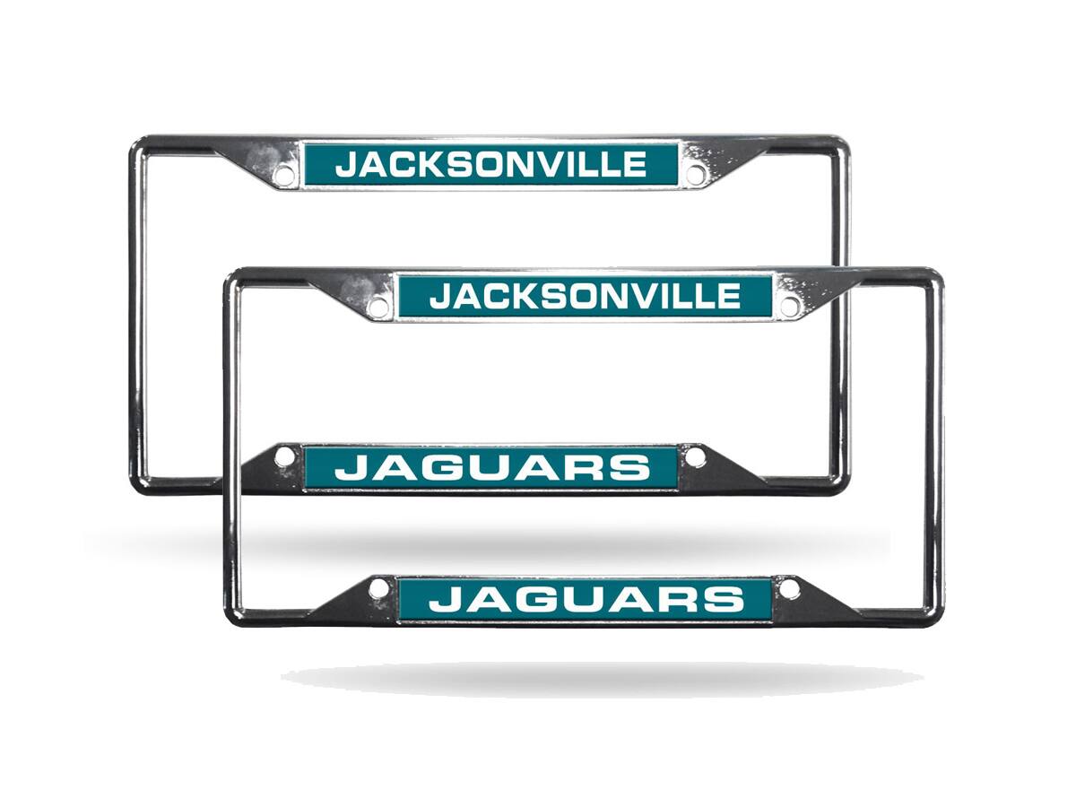 Jacksonville Football Jaguars (Set of 2) All Corner EZ View Chrome Metal Laser Cut License Plate Frames