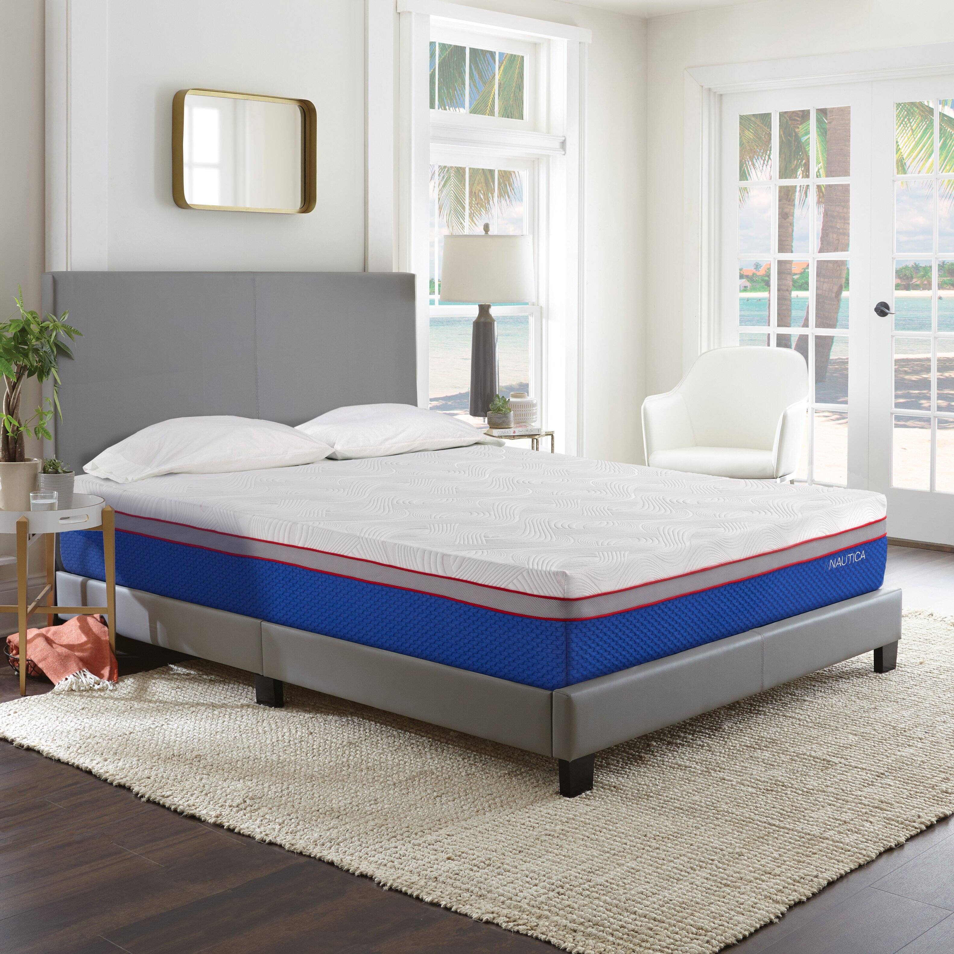 Alt View 4. Nautica - 12" Serenity Gel Memory Foam Mattress - WHITE/BLUE.